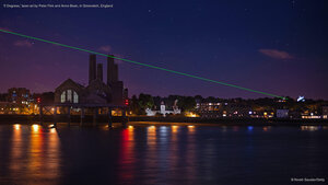 '0 Degrees,' laser art by Peter Fink and Anne Bean, in Greenwich, England
