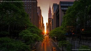 42nd Street with the Chrysler Building during Manhattanhenge in 2018, New York City