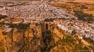 Aerial view of El Tajo gorge and the Puente Nuevo bridge in Ronda, Málaga, Spain