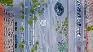Aerial view of Superkilen, a park in Copenhagen, Denmark