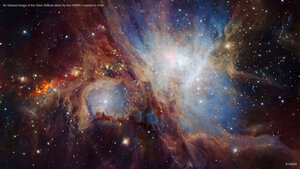 An infrared image of the Orion Nebula taken by the HAWK-I camera in Chile