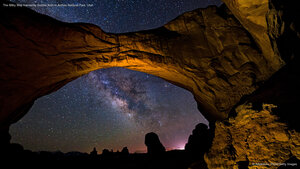 The Milky Way framed by Double Arch in Arches National Park, Utah