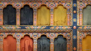 Architectural detail of Rinpung Dzong in Paro, Bhutan