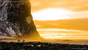 Arctic surfing in the Lofoten Islands, Norway, for the Lofoten Masters