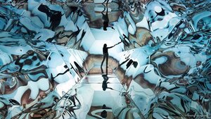Artist Laura Buckley with her mixed-media sculpture 'Fata Morgana,' Saatchi Gallery, London