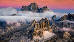 Averau and Monte Pelmo seen from Lagazuoi Mountain near Cortina d'Ampezzo, Italy