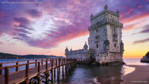 Belém Tower on the bank of the Tagus River, Lisbon, Portugal
