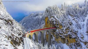 Bernina Express on the Landwasser Viaduct, Graubünden, Switzerland