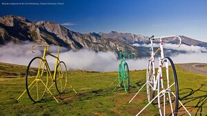 Bicycle sculptures at the Col d'Aubisque, Hautes Pyrenees, France