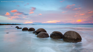 Moeraki Boulders at sunset, South Island, New Zealand