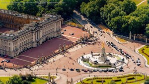 Buckingham Palace and the Victoria Memorial in London for Queen Victoria's bicentennial year