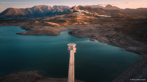 Village of Zahara de la Sierra overlooking Zahara-El Gastor Reservoir, Cádiz province, Spain