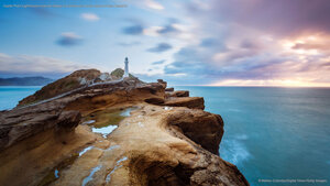 Castle Point Lighthouse near the village of Castlepoint, North Island of New Zealand
