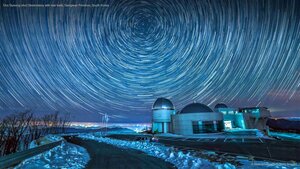 Cho Gyeong-chul Observatory with star trails, Gangwon Province, South Korea