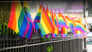 Pride flags at Christopher Park, Stonewall National Monument, New York City