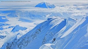 Climbers ascend Mount McKinley in Denali National Park and Preserve, Alaska