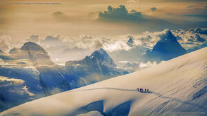 Climbers ascending the Jungfrau, in the Bernese Alps, Switzerland
