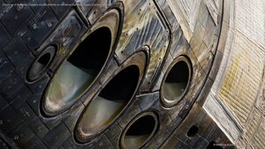 Close-up of the nose of space shuttle Atlantis on exhibit at Kennedy Space Center, Florida