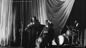 Jazz saxophonist John Coltrane and band performing in 1961 in London, England