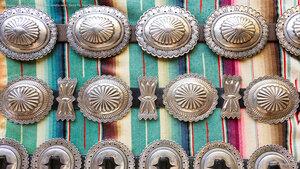 Collection of silver Native American concho belts, Santa Fe, New Mexico