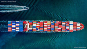 Container ship in San Pedro, California
