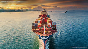 Container ship near a commercial port in Thailand