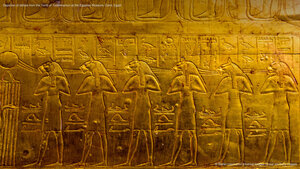 Depiction of deities from the Tomb of Tutankhamun at the Egyptian Museum, Cairo, Egypt