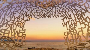 Detail of ‘Le Nomade’ by artist Jaume Plensa in Antibes, France