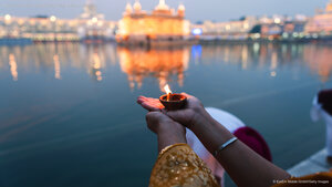 A diya at the Golden Temple during Diwali, Amritsar, India