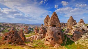 Fairy chimneys and cave dwellings in Uçhisar, Cappadocia, Turkey