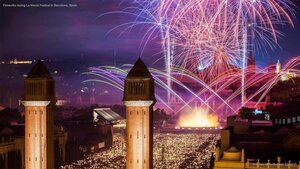 Fireworks during La Mercè Festival in Barcelona, Spain