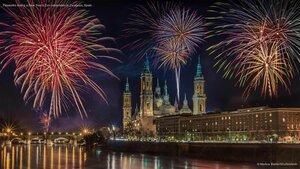 Fireworks during a New Year's Eve celebration in Zaragoza, Spain