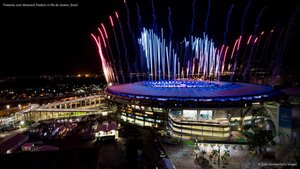 Fireworks over Maracanã Stadium in Rio de Janeiro, Brazil