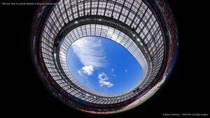 Fish-eye view of Luzhniki Stadium in Moscow, Russia, during a 2018 World Cup match