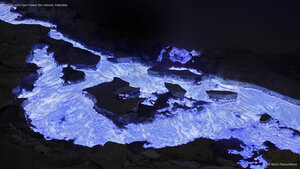 Flaming sulfur from Kawah Ijen volcano, Indonesia