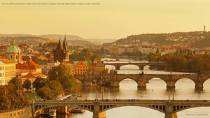 For the 30th anniversary of the Velvet Revolution, bridges over the Vltava River, Prague, Czech Republic