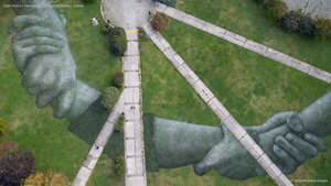 Giant land art fresco by artist Saype in Istanbul, Türkiye