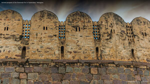 Arched parapets of the Golconda Fort in Hyderabad, Telangana