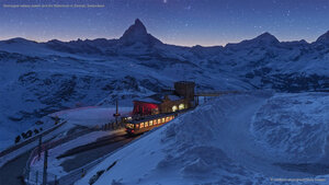 Gornergrat railway station and the Matterhorn in Zermatt, Switzerland