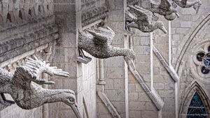 Grotesques of Ecuadorian seabirds on the Basílica del Voto Nacional in Quito, Ecuador