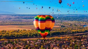 Hot air balloons flying during the Albuquerque International Balloon Fiesta, New Mexico