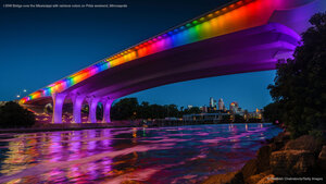 I-35W Bridge over the Mississippi with rainbow colors on Pride weekend, Minneapolis