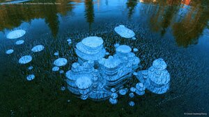 Ice bubbles in Selbusjø, a lake between Selbu and Klæbu, Norway