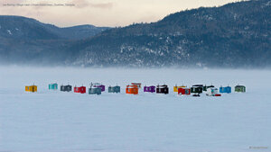 Ice-fishing village near L'Anse-Saint-Jean, Quebec, Canada