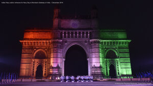Indian Navy sailors rehearse for Navy Day at Mumbai's Gateway of India, 1 December 2016