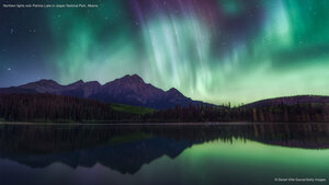 Northern lights over Patricia Lake in Jasper National Park, Alberta