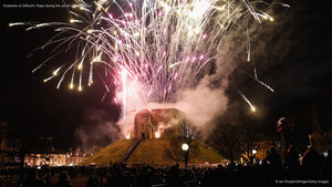 Fireworks at Clifford's Tower during the Jorvik Viking Festival