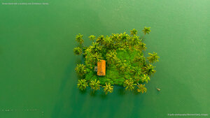 Small island with a building near Ezhikkara, Kerala