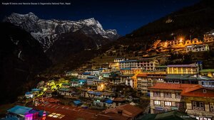 Kongde Ri looms over Namche Bazaar in Sagarmatha National Park, Nepal