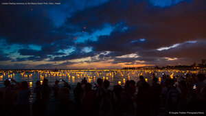 Lantern floating ceremony at Ala Moana Beach Park, Oahu, Hawaii